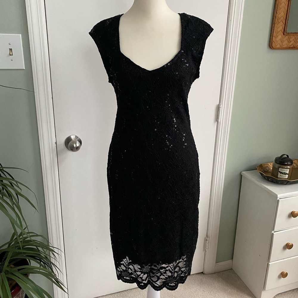 Black Lace Sequin Cocktail Dress